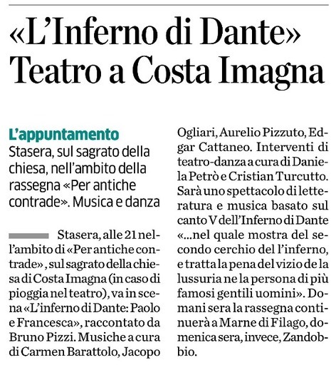 L'Inferno di Dante. Teatro a Costa Imagna